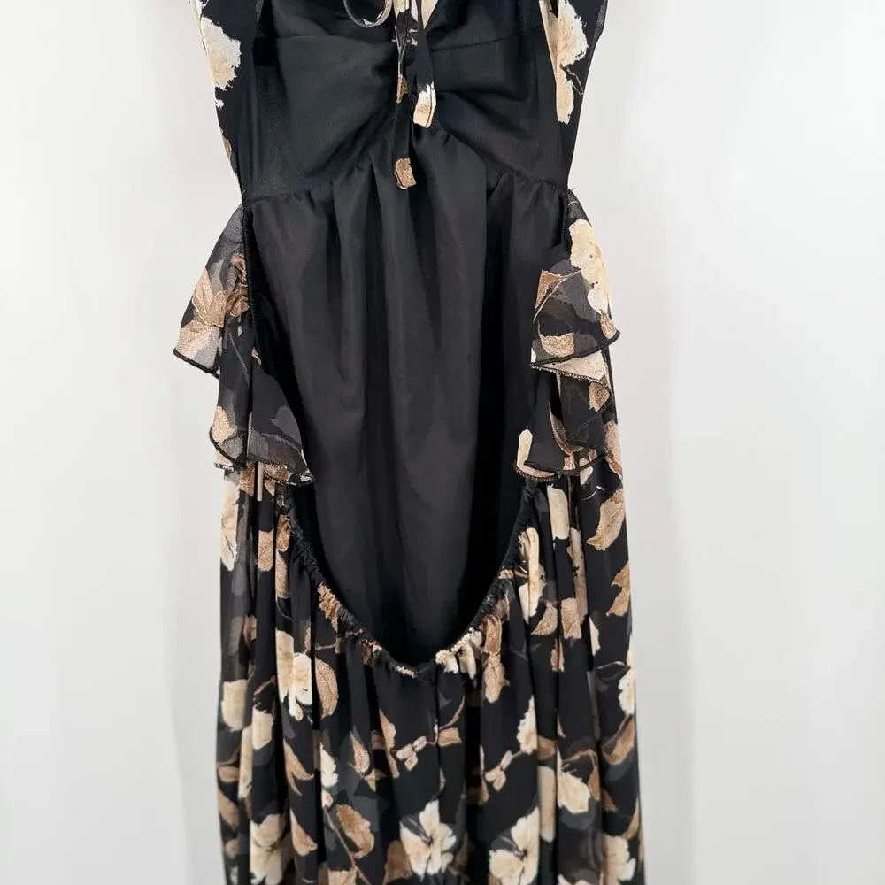 Petal & Pup Lucah Dress Size Large Frill Floral Maxi Wedding Formal Cocktail Blk - Picture 12 of 16